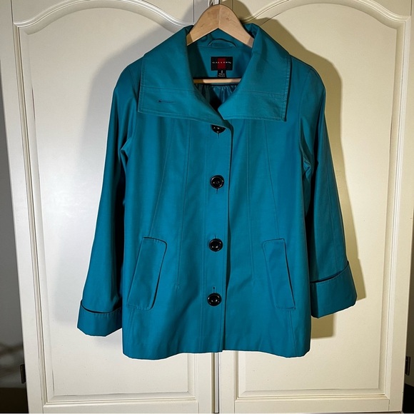 Gallery Raincoat Jacket Coat Women's Teal Blue Utility Buttons Size Small - Picture 11 of 11